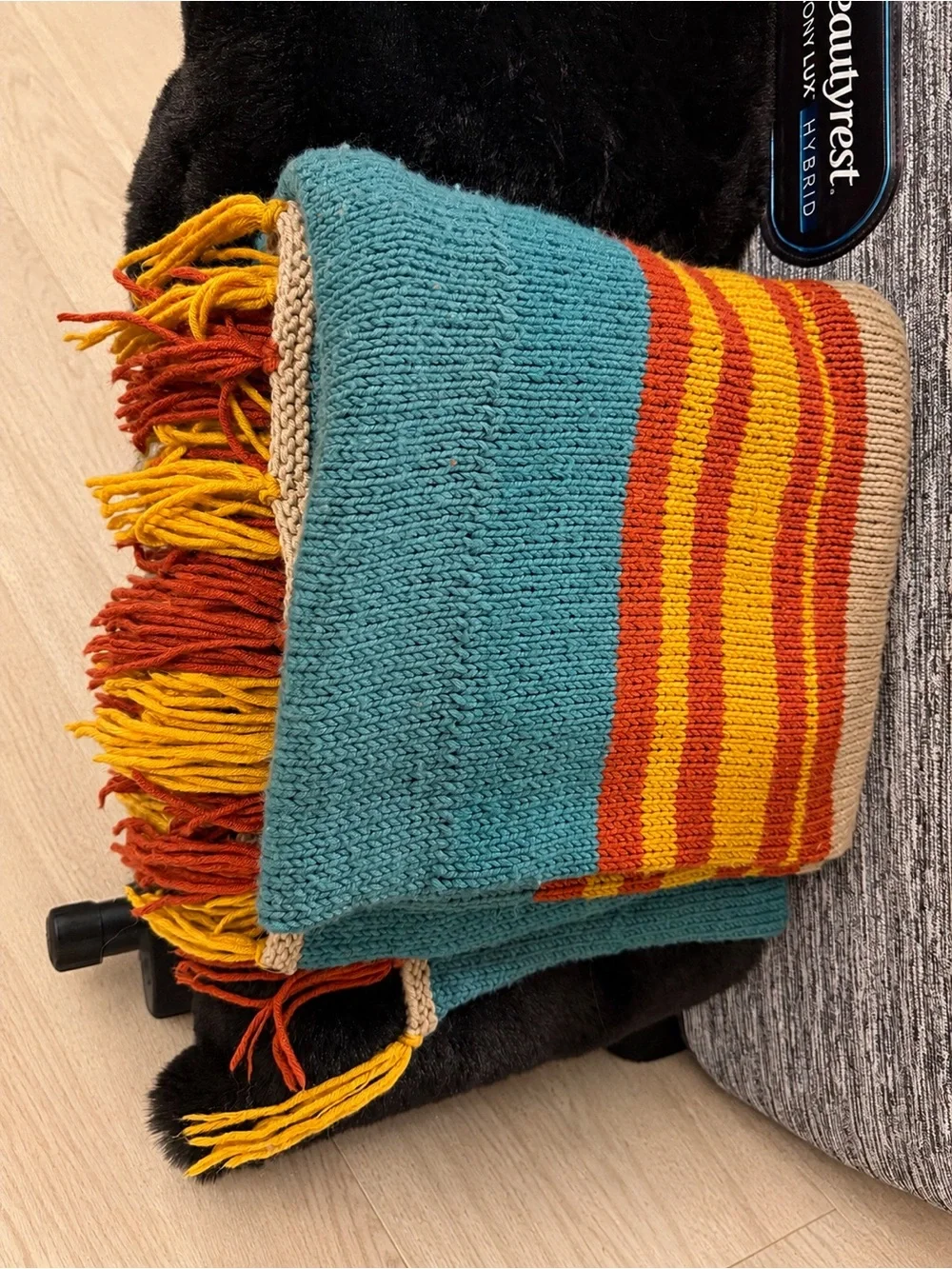 Handmade Southwestern Throw – Teal, Rust & Mustard Fringe